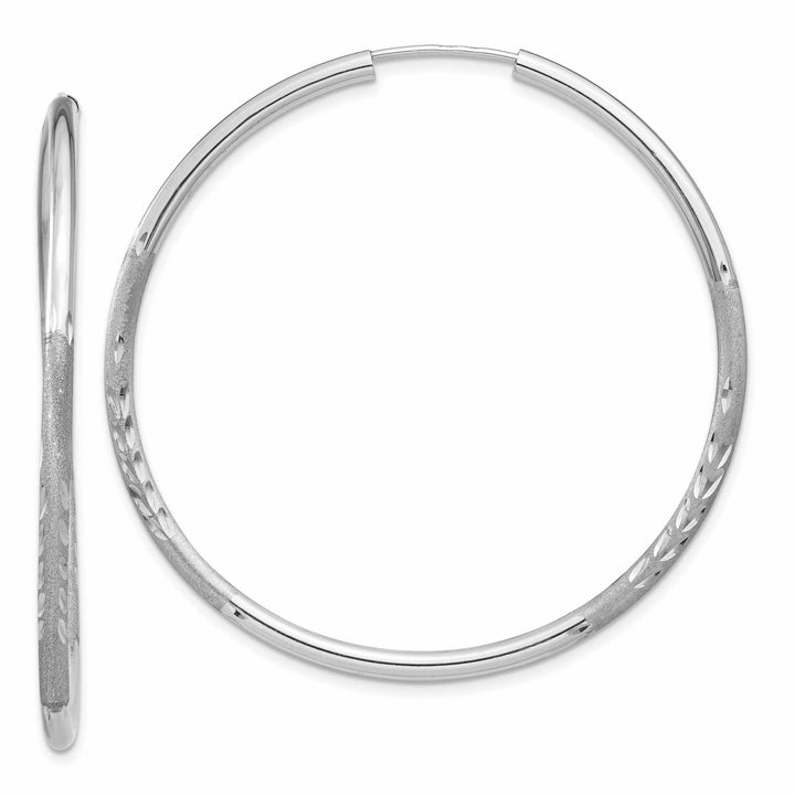 14 White Gold Diamond Cut Endless Hoop Earrings 2mm x 42mm