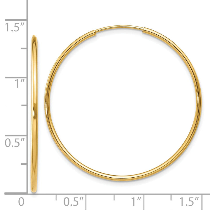 14k Yellow Gold Polished Endless Hoops 1.25mm x 34.5mm