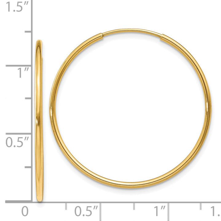 14k Yellow Gold Polished Endless Hoops 1.25mm x 30mm