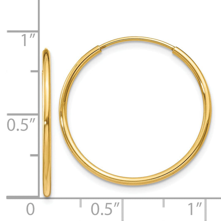 14k Yellow Gold Polished Endless Hoops 1.25mm x 25mm