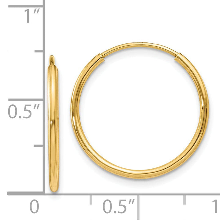 14k Yellow Gold Polished Endless Hoops 1.25mm x 20mm