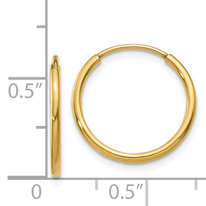 14k Yellow Gold Polished Endless Hoops 1.25mm x 16mm