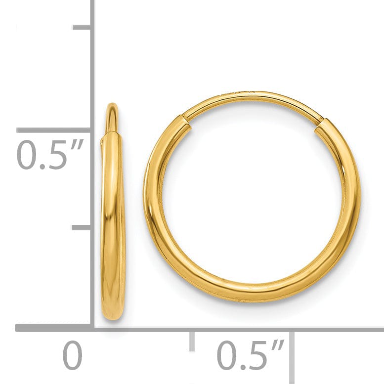 14k Yellow Gold Polished Endless Hoops 1.25mm x 14mm