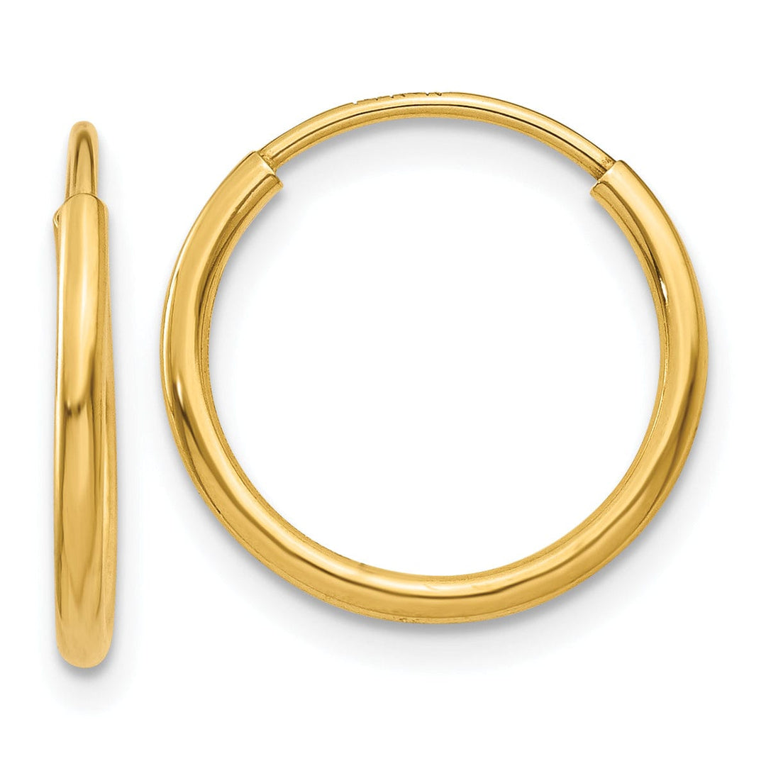 14k Yellow Gold Polished Endless Hoops 1.25mm x 14mm