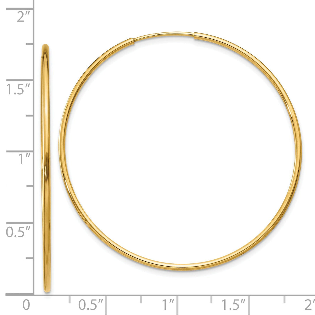 14k Yellow Gold Polished Endless Hoops 1.25mm x 40mm