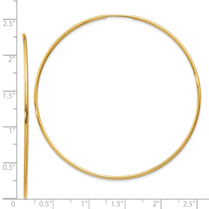 14k Yellow Gold Polished Endless Hoops 1.25mm x 60mm