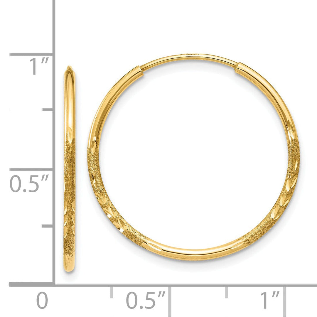 14k Yellow Gold D.C Endless Hoops 1.25mm x 21mm