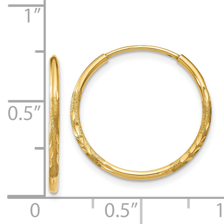 14k Yellow Gold D.C Endless Hoops 1.25mm x 17mm