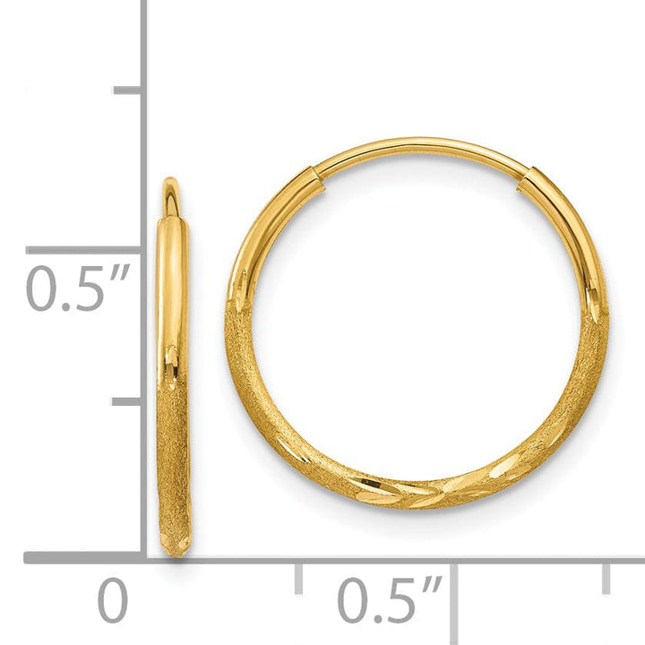 14k Yellow Gold D.C Endless Hoops 1.25mm x 14mm