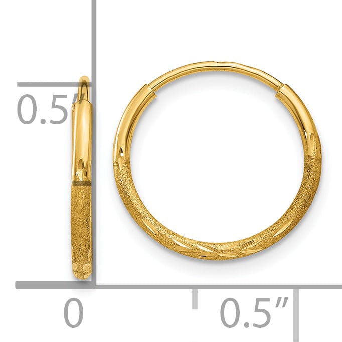 14k Yellow Gold D.C Endless Hoops 1.25mm x 12mm