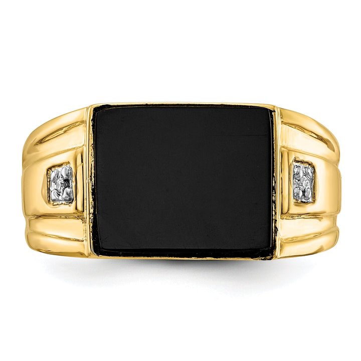 14k Yellow Gold Polished Men's Onyx Diamond Ring
