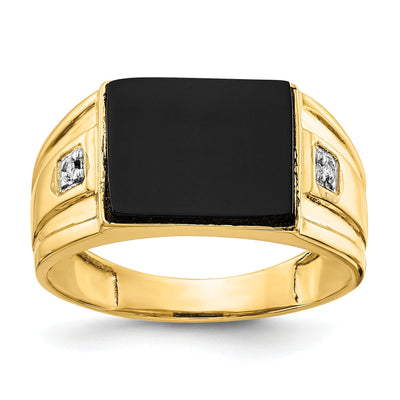 14k Yellow Gold Polished Men's Onyx Diamond Ring at $ 454.84 only from Jewelryshopping.com