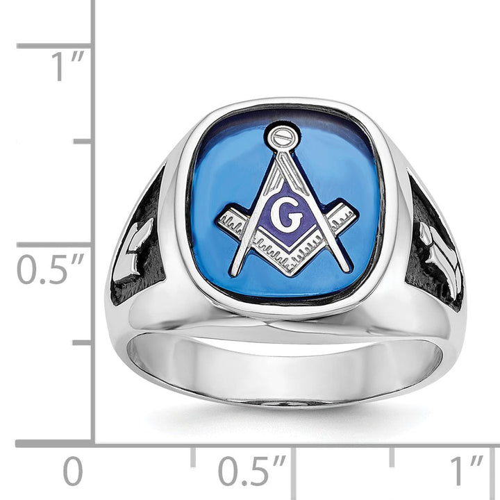 14k White Gold Enameled Stone Men's Masonic Ring