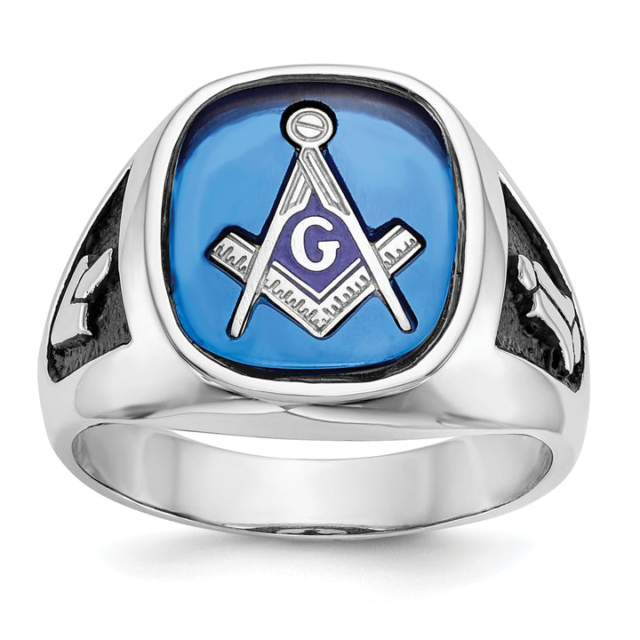 14k White Gold Enameled Stone Men's Masonic Ring