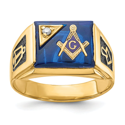 14k Yellow Gold Diamond Men's Masonic Ring