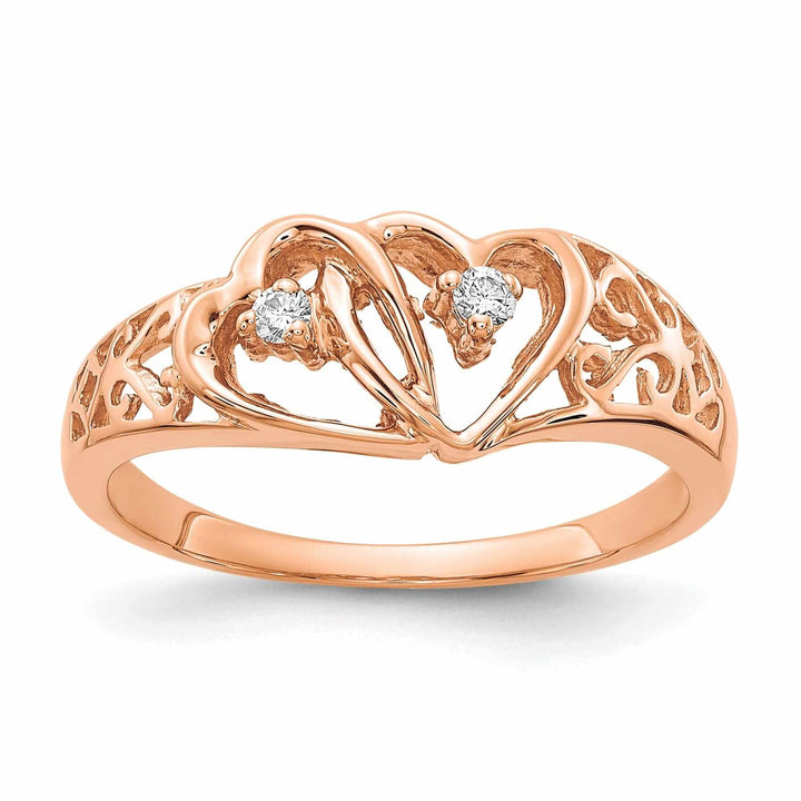 14k Rose Gold Polished Diamond Heart Ring