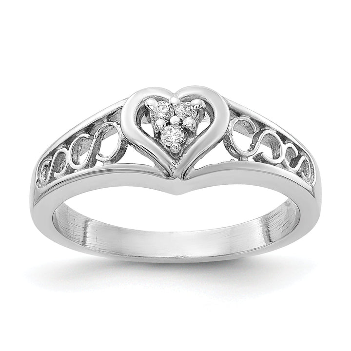 14k White Gold Polished Diamond Heart Ring