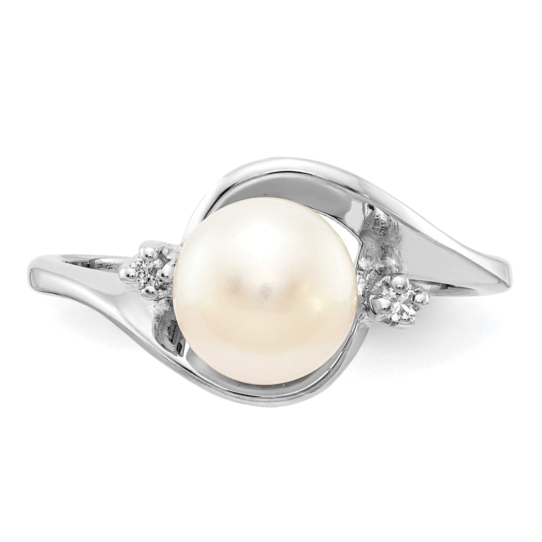 14k White Gold Pearl Diamond Ring