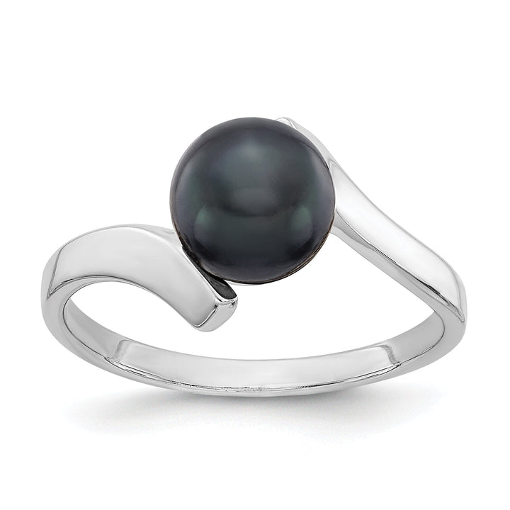 14k White Gold Black 7MM Pearl Ring