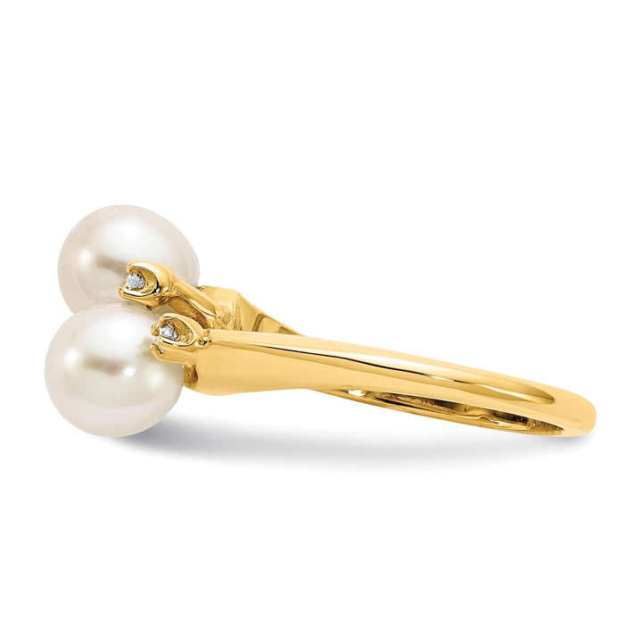 14k Yellow Gold Polished Pearl Diamond Ring