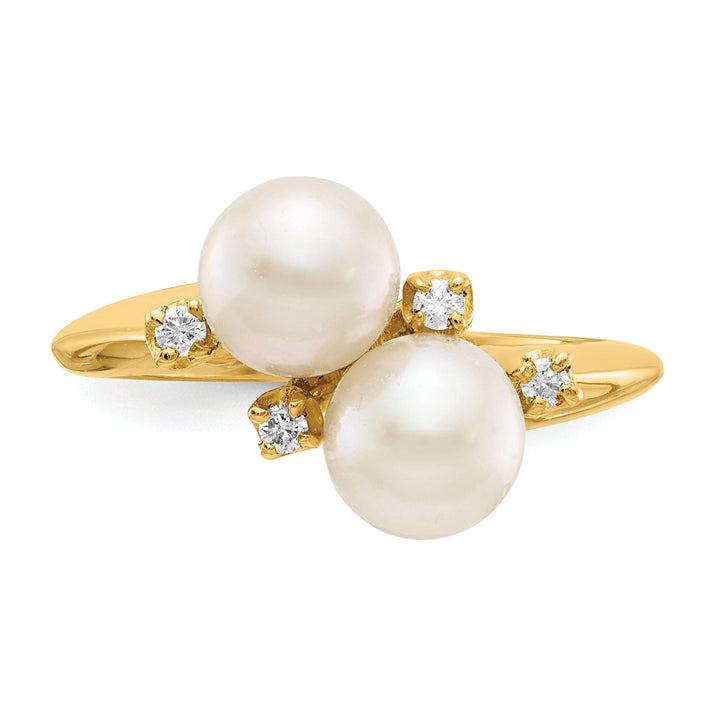 14k Yellow Gold Polished Pearl Diamond Ring
