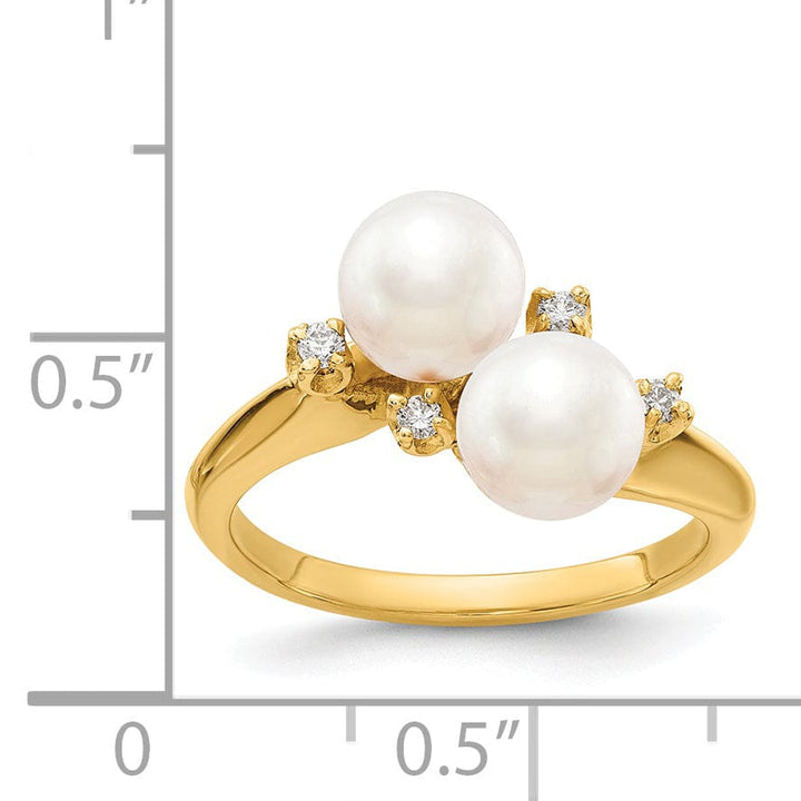 14k Yellow Gold Polished Pearl Diamond Ring