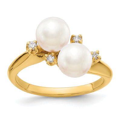 14k Yellow Gold Polished Pearl Diamond Ring at $ 379.34 only from Jewelryshopping.com