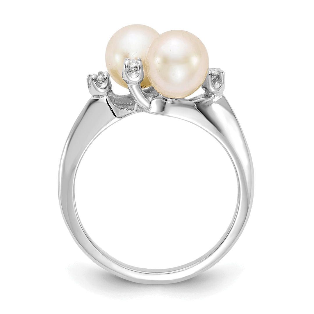 14k White Gold Polished Pearl Diamond Ring