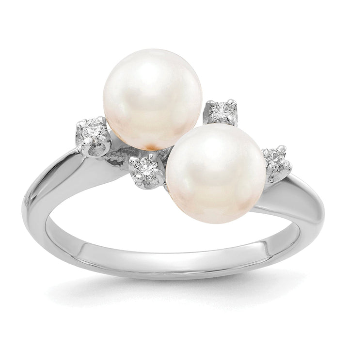 14k White Gold Polished Pearl Diamond Ring
