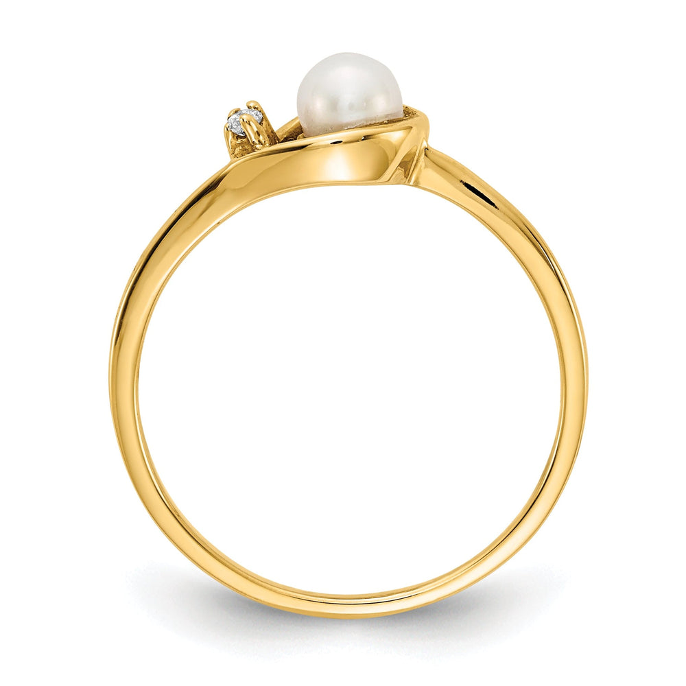 14k Yellow Gold Polished Pearl Diamond Ring