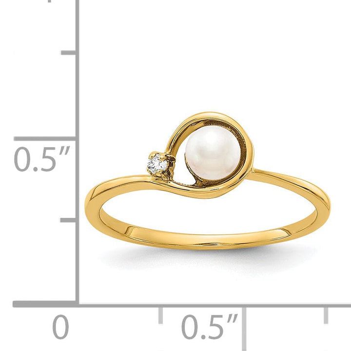 14k Yellow Gold Polished Pearl Diamond Ring