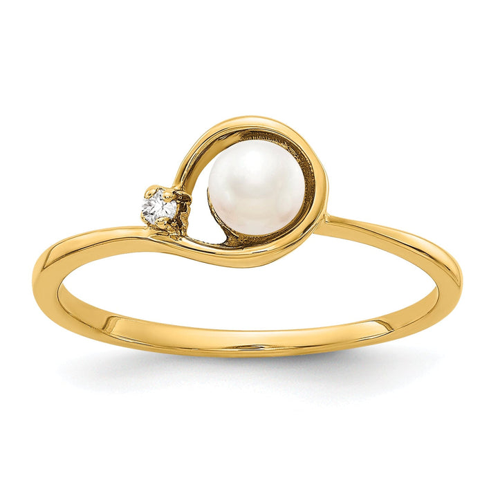 14k Yellow Gold Polished Pearl Diamond Ring