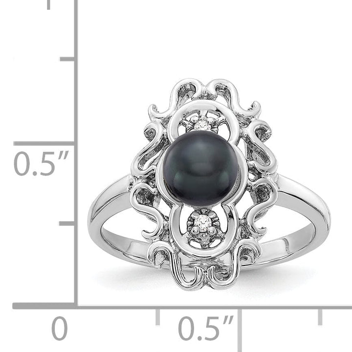 14k White Gold Black Pearl G-I I1 Diamond Ring