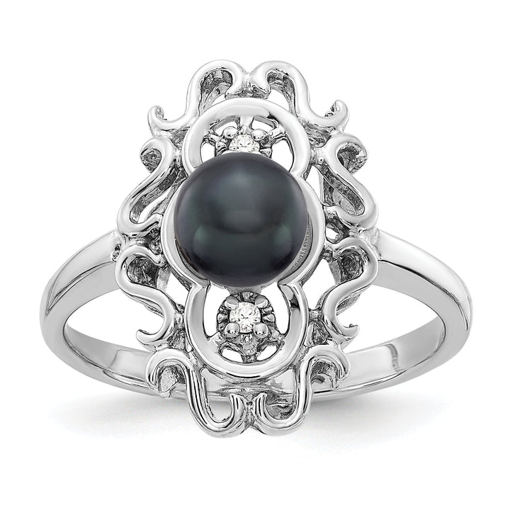 14k White Gold Black Pearl G-I I1 Diamond Ring