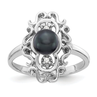14k White Gold Black Pearl G-I I1 Diamond Ring at $ 252.6 only from Jewelryshopping.com