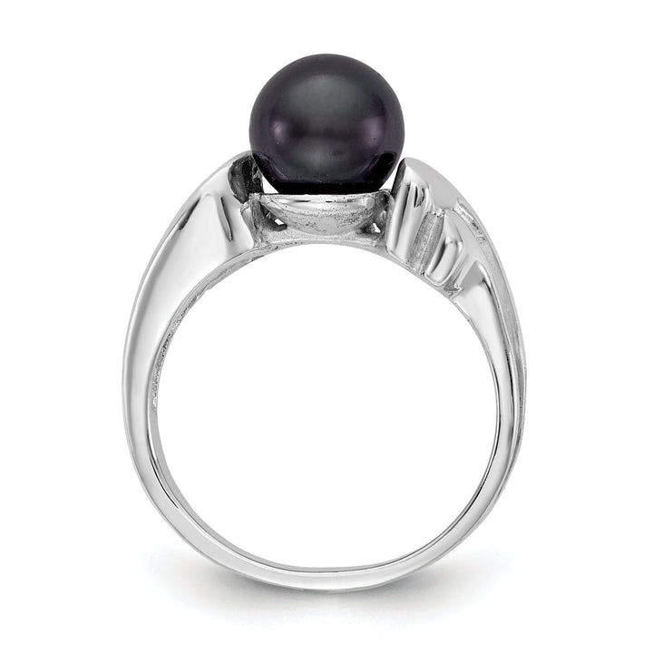 14k White Gold Polished Black Pearl Ring