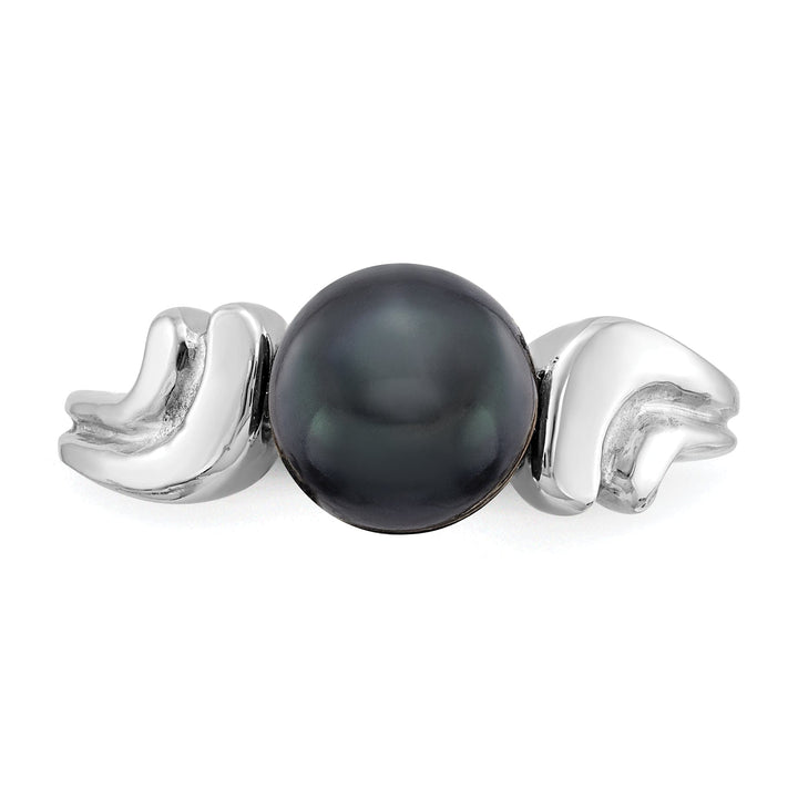 14k White Gold Polished Black Pearl Ring