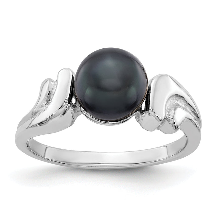 14k White Gold Polished Black Pearl Ring