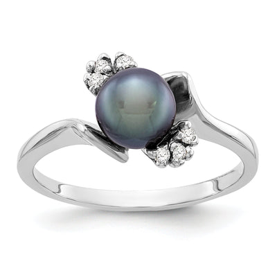 14k White Gold Black Pearl Diamond Ring at $ 338.22 only from Jewelryshopping.com
