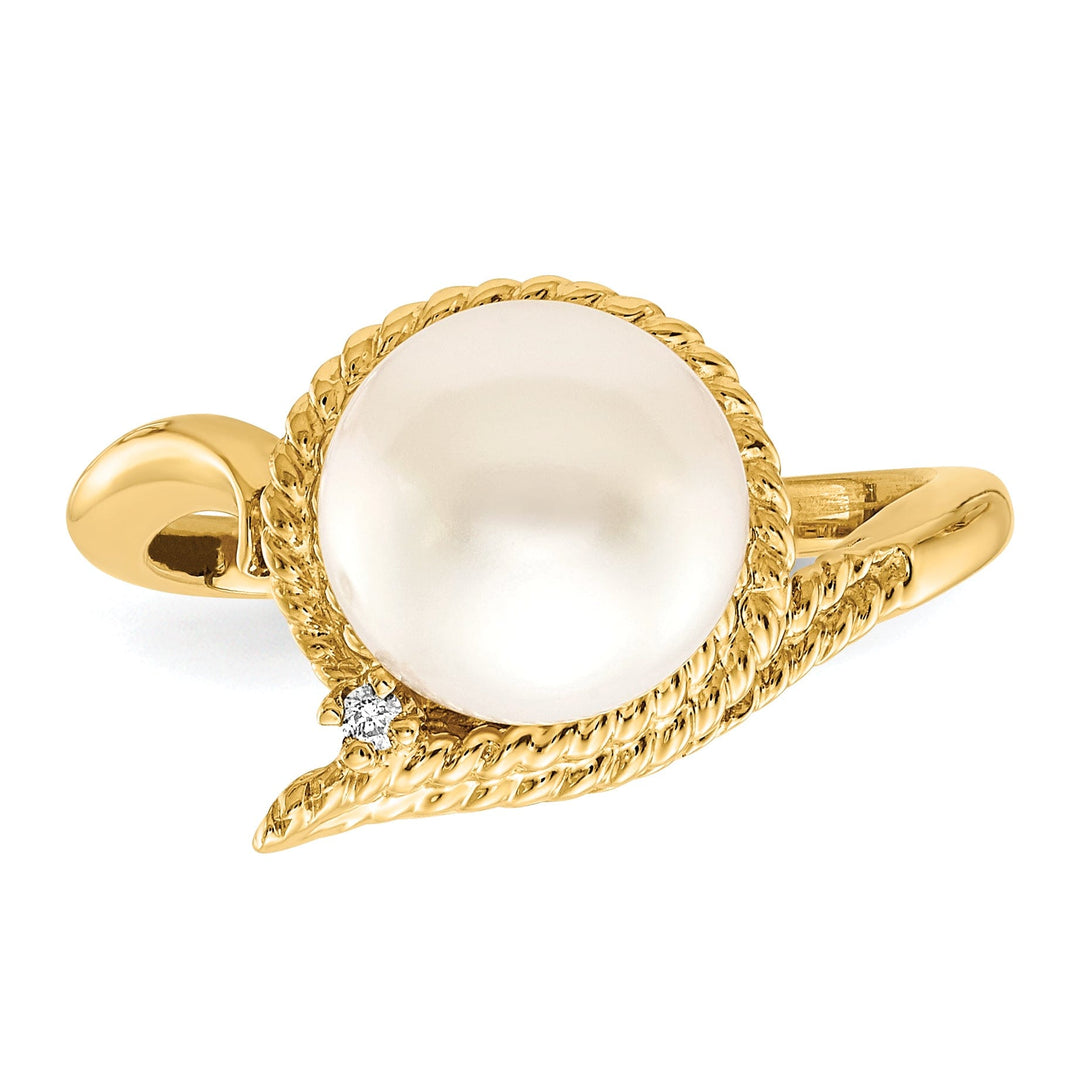 14k Yellow Gold Pearl Diamond Ring