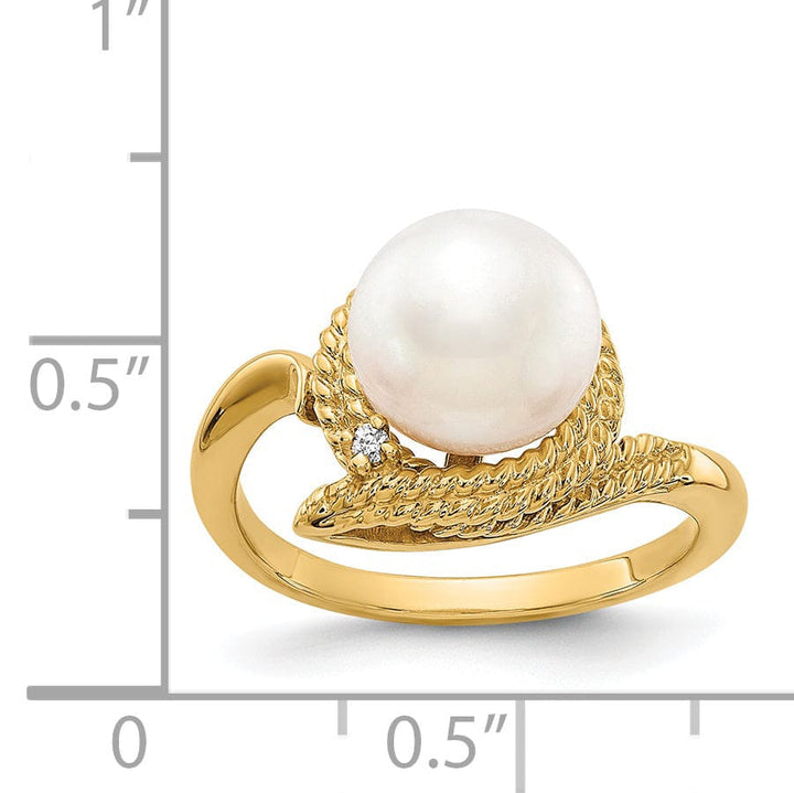 14k Yellow Gold Pearl Diamond Ring