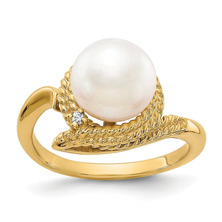 14k Yellow Gold Pearl Diamond Ring