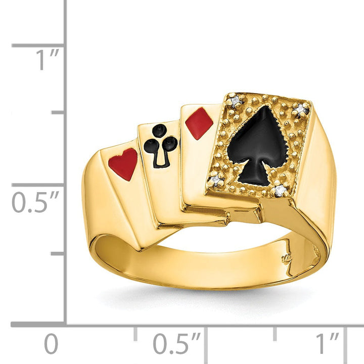 14k Yellow Gold Polished Men's Diamond Poker Ring