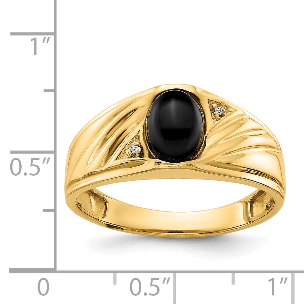 14k Yellow Gold Polished Men's Onyx Diamond Ring