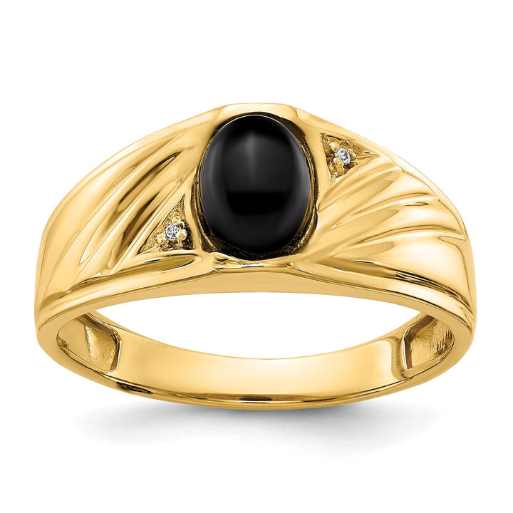 14k Yellow Gold Polished Men's Onyx Diamond Ring