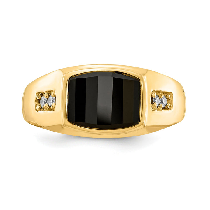 14k Yellow Gold Polished Men's Onyx Diamond Ring