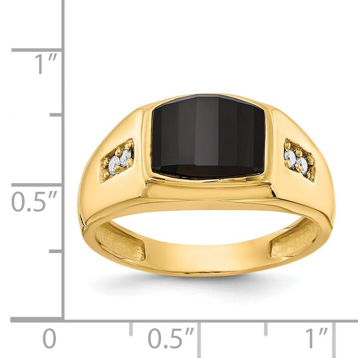 14k Yellow Gold Polished Men's Onyx Diamond Ring