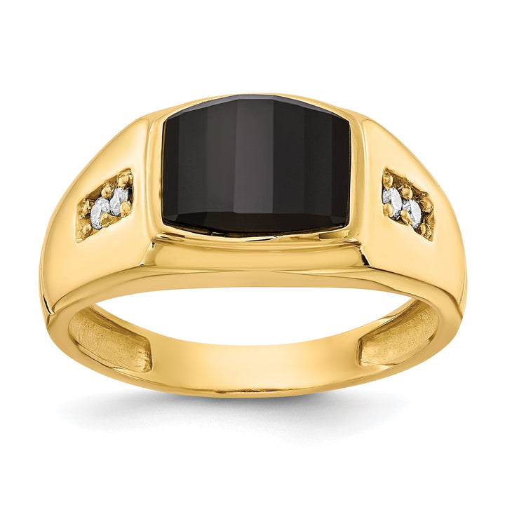 14k Yellow Gold Polished Men's Onyx Diamond Ring