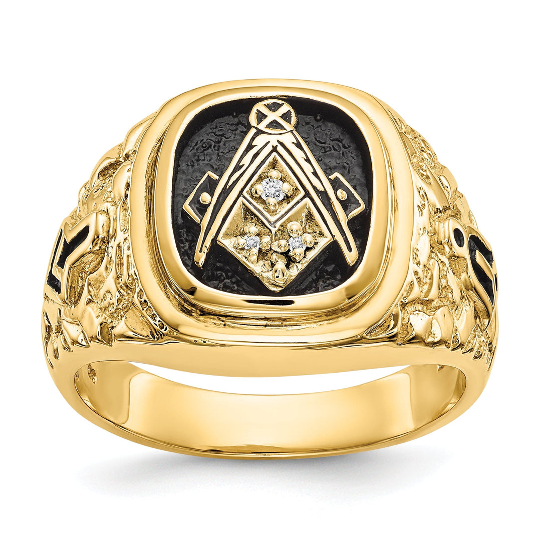 14k Yellow Gold Diamond Men's Masonic Ring