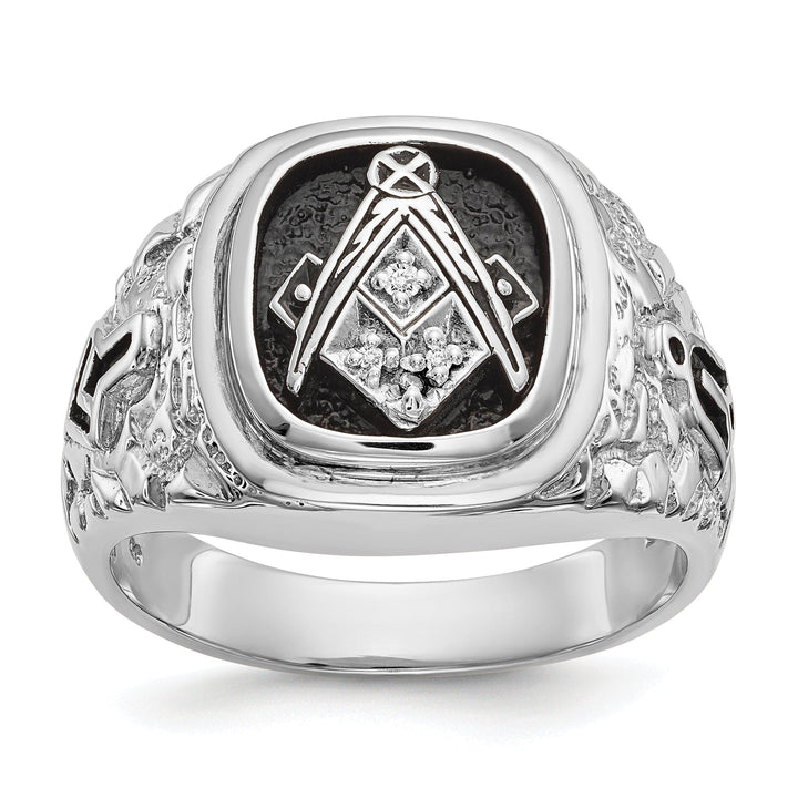 14k White Gold Diamond Men's Masonic Ring